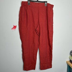 Flax Brick Red 100% Linen Cropped Pants Size Large